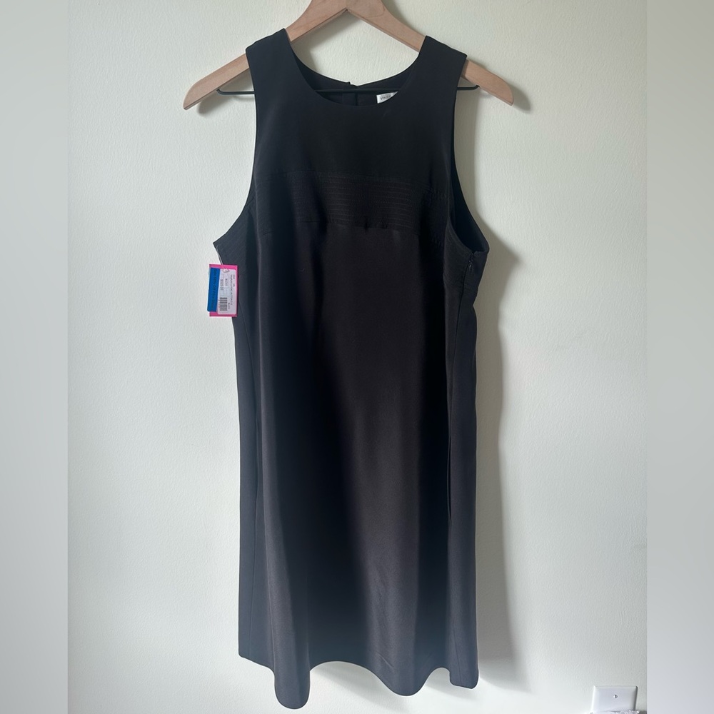 NWT Vince Sleeveless Sheath 100% Silk Black Mini Dress Button Back Size 12